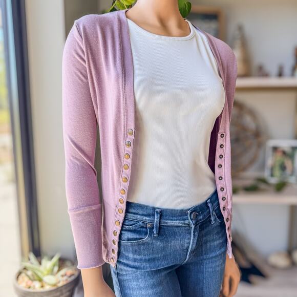 Color Story, Slim-Fit Snap Button Lavender Cardigan, Long Sleeve, Women’s Small - Picture 3 of 10